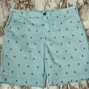 Izod Blue Flat Front Shorts Nautical Style Swordfish Print Vacation Preppy Fun